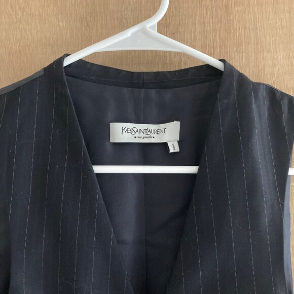 YSL yves saint laurent 2 pieces wool blazer vest set VINTAGE navy stripe - Picture 5 of 10
